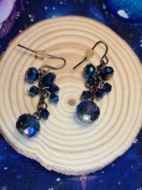 Sparkly Blue AB Crystal Dangle Drop Earrings (Silvertone)